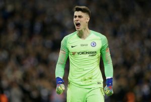 Kepa, comemorando após defender um pênalti na final contra o Manchester City