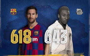 Messi está a 25 gols de igualar o recorde de Pelé como o maior artilheiro de um mesmo clube.