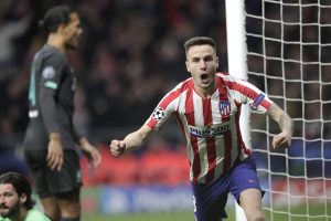 Saúl comemora o gol marcado na vitória sobre o Liverpool, em Madri.