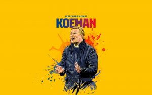 Arte gráfica com a imagem de Ronald Koeman, o novo técnico do Barça.