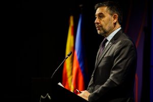 Josep Maria Bartomeu durante o pronunciamento no qual anunciou a sua demissão da presidência do Barça.