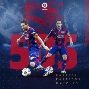 Com 505 partidas disputadas, Messi igualou a marca de Xavi como o jogador do Barça com mais jogos na Liga Espanhola / Twitter: @FCBarcelona_br