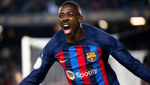 Dembélé comemora o golaço marcado contra a Real Sociedad, pela Copa do Rei. / Twitter: @FCBarcelona_br