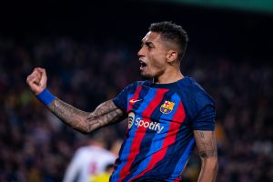 Raphinha, MVP do Barça na vitória por 3 a 0 sobre o Sevilla, pela Liga Espanhola. / Twitter: @FCBarcelona_br