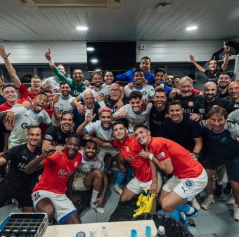 Os jogadores do Girona comemoram o momento histórico do clube na LaLiga / Twitter: @GironaFC