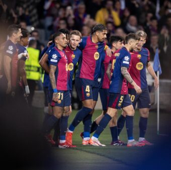 Os craques do Barça comemoram a classificação para as quartas de final da Champions League / Foto: Ricardo Nogueira