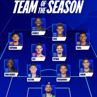 Esse é o time ideal da temporada 2024/25 da UEFA. / Twitter @ChampionsLeague