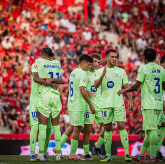 O Barça estreou na LaLiga com uma vitória por 3 a 0 sobre o Mallorca, no estádio Son Moix. / @FCBarcelona_br