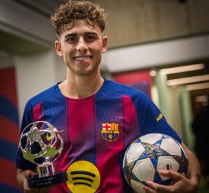 Fermín López, eleito o MVP do Barça vs Olympiacos e o Melhor Jogador da Semana na Champions League. / @FCBarcelona_br